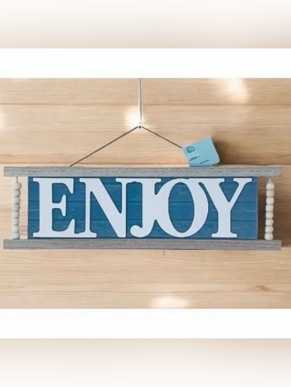 NWT Gorgeous Blue Grey White  Tan ENJOY Beads Accent Inspirational Wall Decor